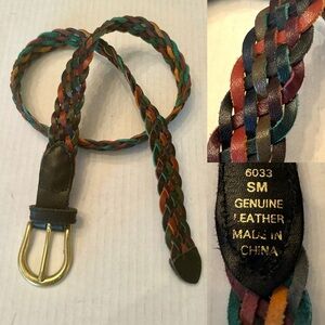 Vintage 80s 90s Braided Leather Belt Women's S M Adjustable Belt Brass buckle